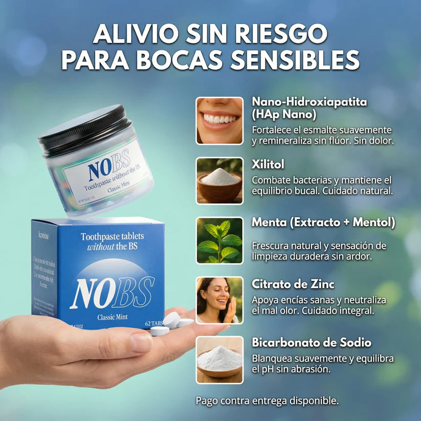 NOBS TABLETAS DENTALES Dientes fuertes, aliento fresco, sin nada que tu cuerpo no necesite.