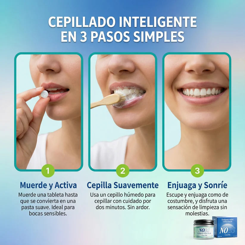 NOBS TABLETAS DENTALES Dientes fuertes, aliento fresco, sin nada que tu cuerpo no necesite.